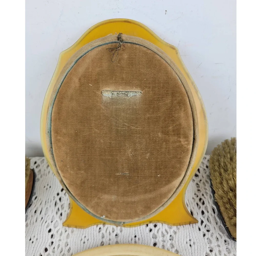 Vintage Celluloid or Pyralin Brush Frame Mirror Shoe Horn Nail Vanity Set of 11